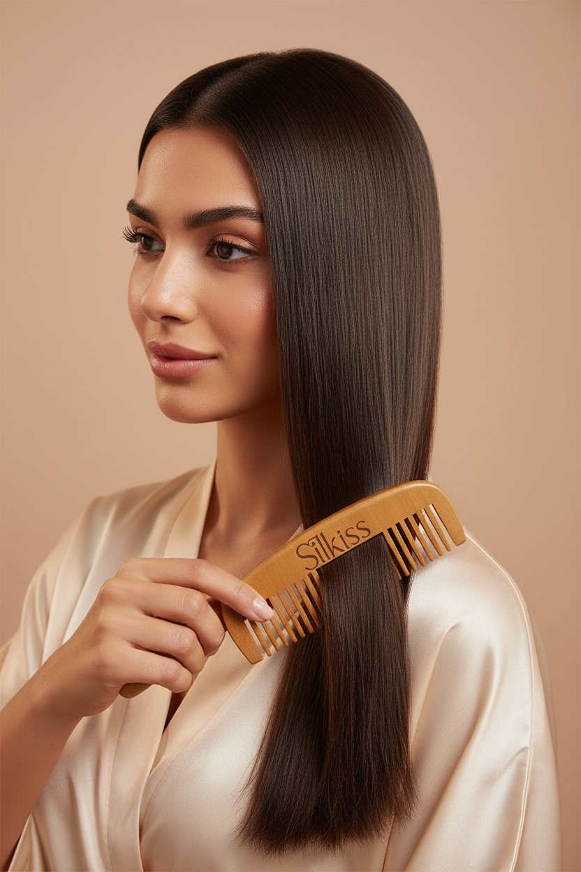 Premium Wooden Wide-Tooth Comb – Anti-Breakage Detangling Comb