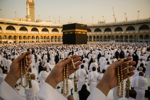33 Beads Natural Brass Tasbih – Kaaba Key Design with Quranic Engraving